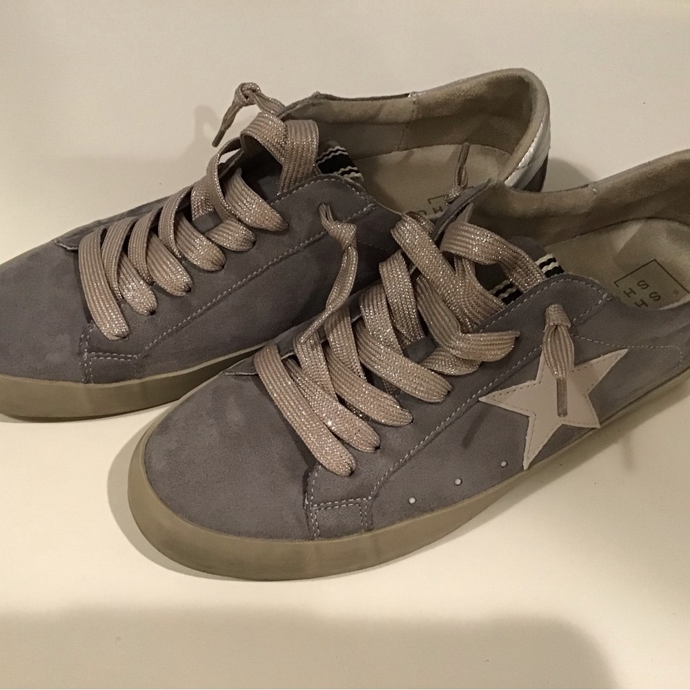 Gray Suede Sneakers with Star Detail